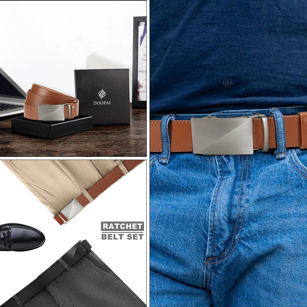 CHAOREN Brand Leather Belts for Men 115cm-135cm Automatic Belt with Ratchet Strap Top Quality Belts Luxury Belts for Men