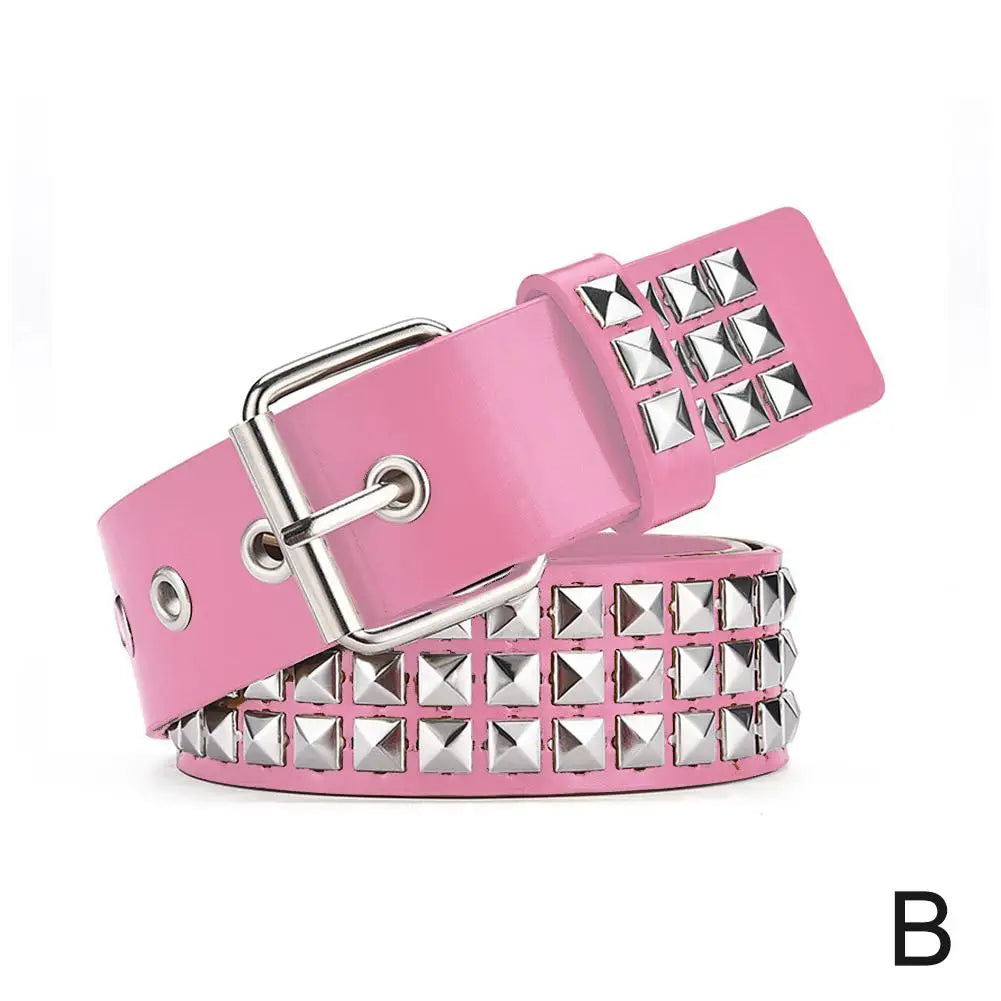 Black/Pink/White Trend Rivet Belt Heavy Metal Belt Men Women Punk Nightclub Rock Style Belt Jeans Belt Y2K Belt Fashion Decor