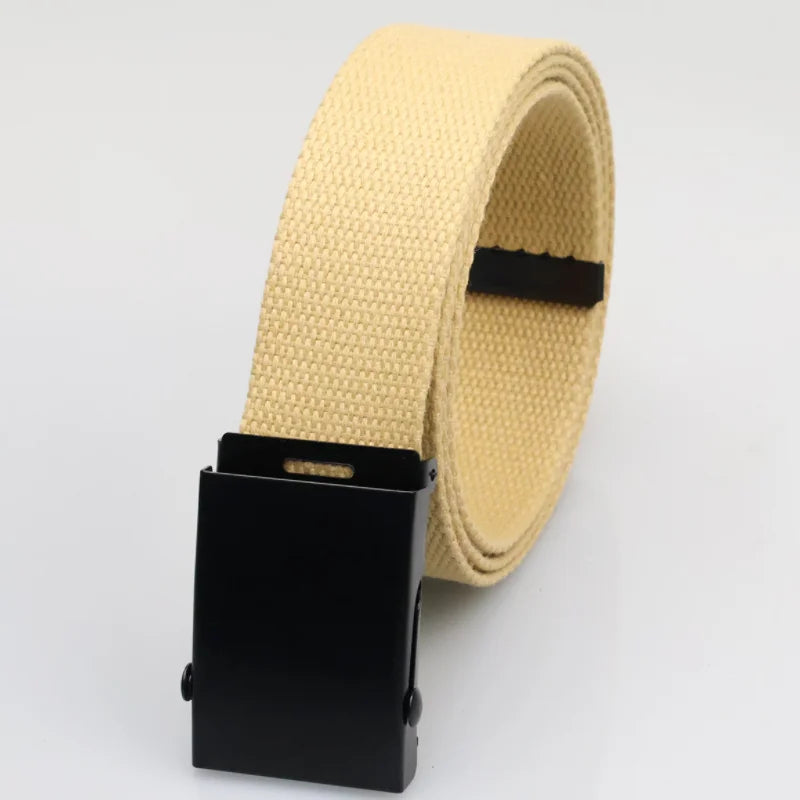 3.8cm Casual Canvas Belt Silver Alloy Buckle Solid Color Outdoor Comfortable Cotton Sports Belt Unisex