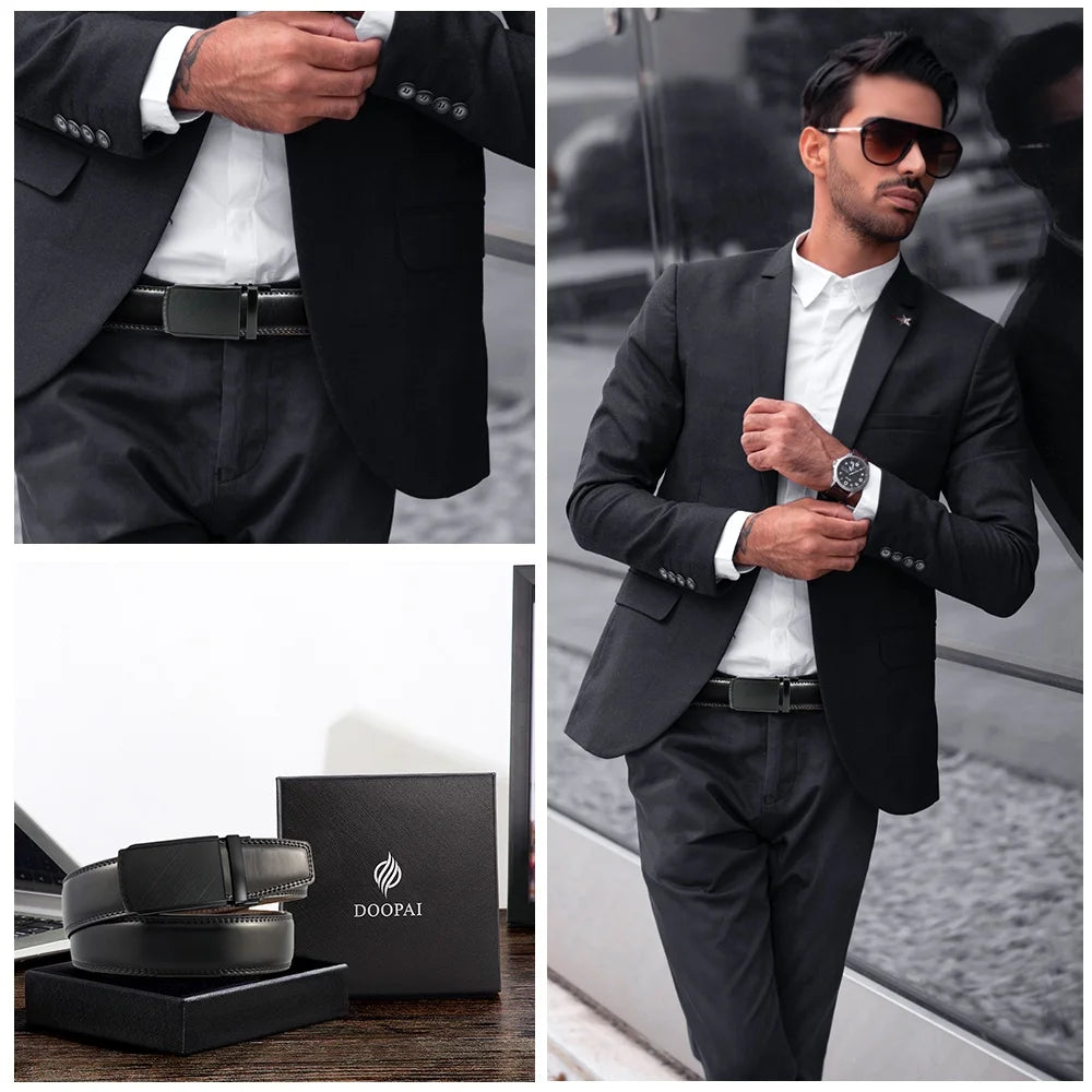 DOOPAI Mens Leather Belt Multiple Colors Automatic Available Belts Leisure Fashion Ratchet Belts for Men Pants Waistband