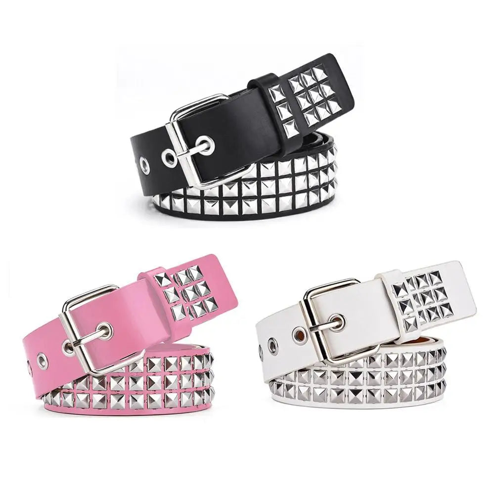 Black/Pink/White Trend Rivet Belt Heavy Metal Belt Men Women Punk Nightclub Rock Style Belt Jeans Belt Y2K Belt Fashion Decor