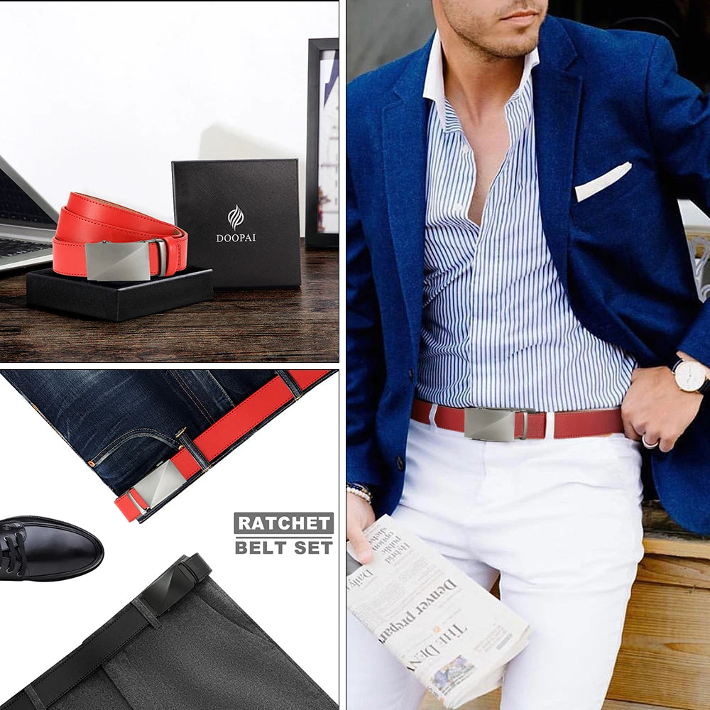 CHAOREN Brand Leather Belts for Men 115cm-135cm Automatic Belt with Ratchet Strap Top Quality Belts Luxury Belts for Men