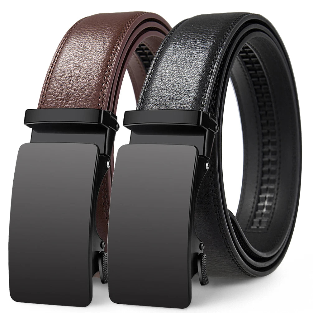 Automatic Buckle Belts for Men High Quality Brown/Black Genuine Leather Belts with Adjustable Ratchet Belt for Men