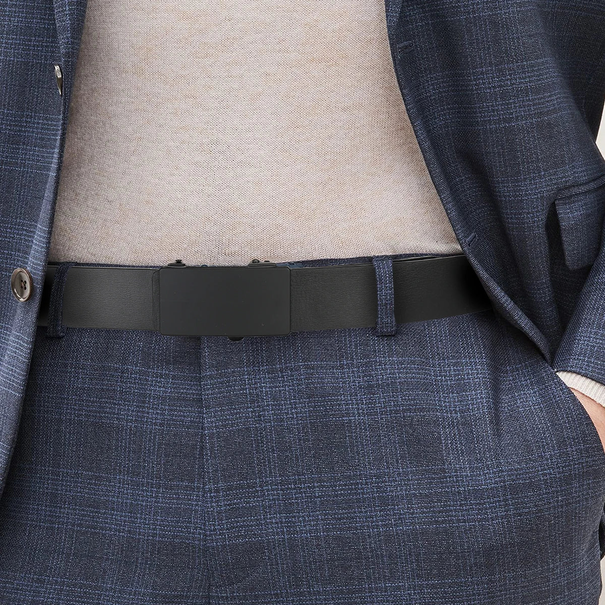 Belt men's genuine leather toothless automatic buckle cowhide belt men's youth business belt