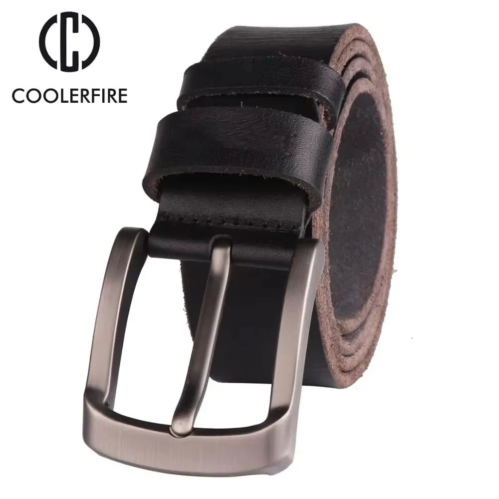 CCOOLERFIRE Men Belt Full Grain 100% Real Genuine Cowskin Top Layer Leather Soft Jeans Cowhide Belts For Men TM053