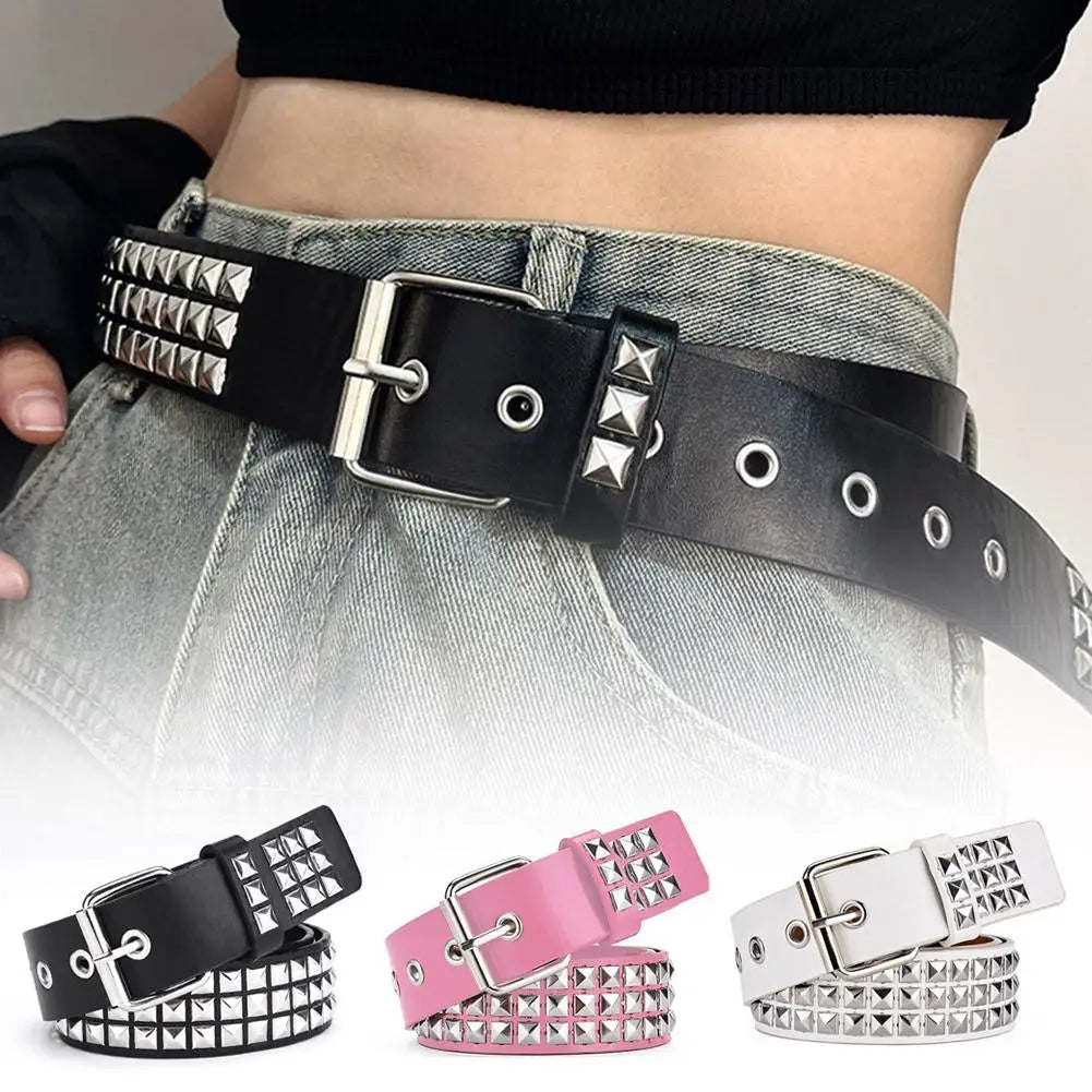 Black/Pink/White Trend Rivet Belt Heavy Metal Belt Men Women Punk Nightclub Rock Style Belt Jeans Belt Y2K Belt Fashion Decor
