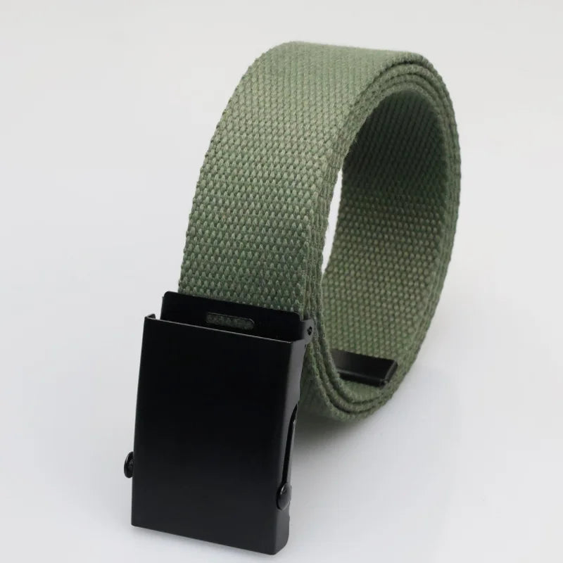 3.8cm Casual Canvas Belt Silver Alloy Buckle Solid Color Outdoor Comfortable Cotton Sports Belt Unisex