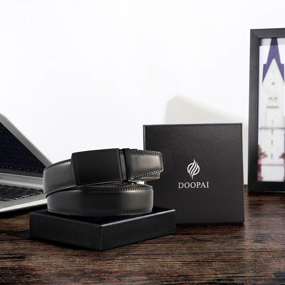 DOOPAI Mens Leather Belt Multiple Colors Automatic Available Belts Leisure Fashion Ratchet Belts for Men Pants Waistband