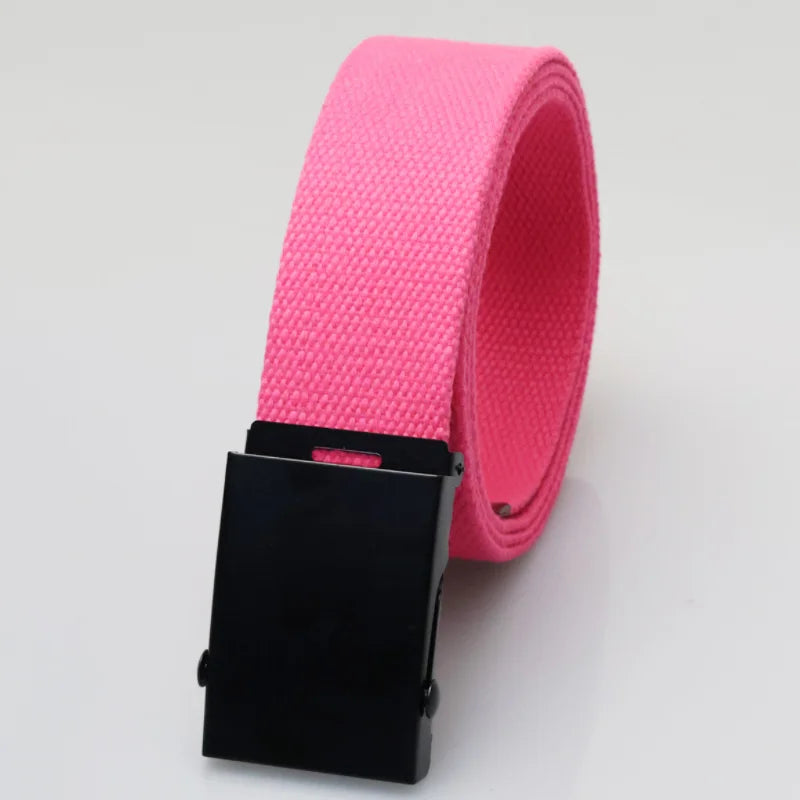 3.8cm Casual Canvas Belt Silver Alloy Buckle Solid Color Outdoor Comfortable Cotton Sports Belt Unisex